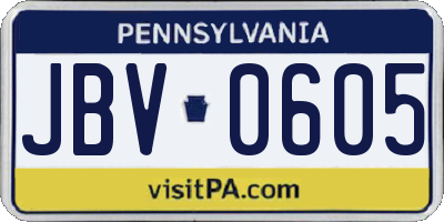 PA license plate JBV0605