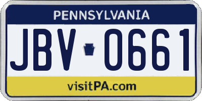 PA license plate JBV0661