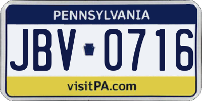 PA license plate JBV0716