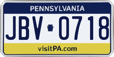 PA license plate JBV0718