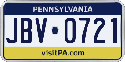 PA license plate JBV0721