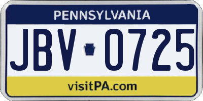 PA license plate JBV0725