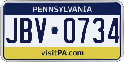 PA license plate JBV0734
