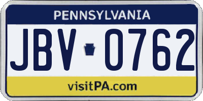 PA license plate JBV0762