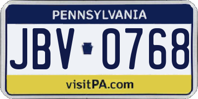 PA license plate JBV0768