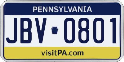 PA license plate JBV0801
