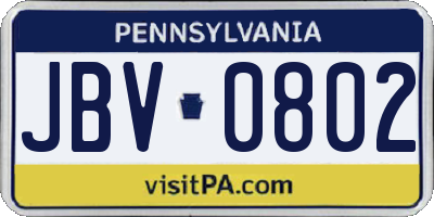 PA license plate JBV0802