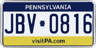 PA license plate JBV0816