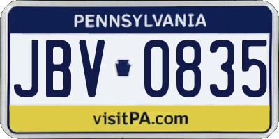 PA license plate JBV0835