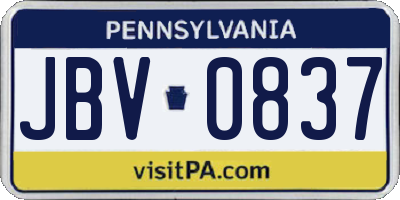 PA license plate JBV0837