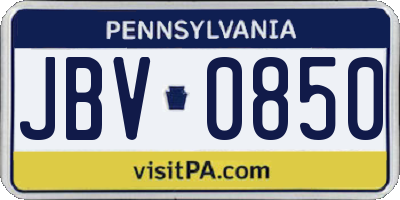PA license plate JBV0850