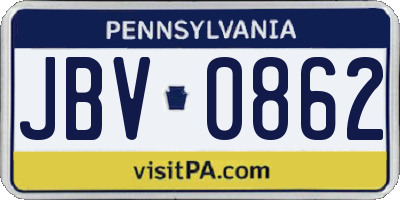 PA license plate JBV0862