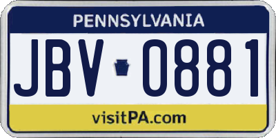 PA license plate JBV0881