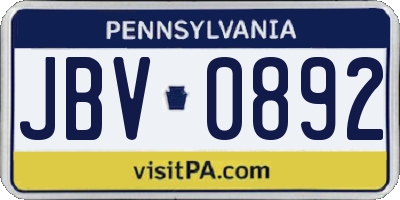 PA license plate JBV0892