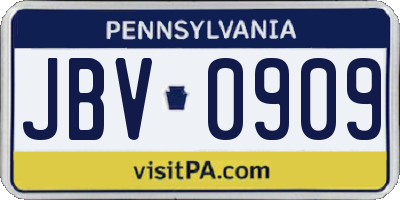PA license plate JBV0909