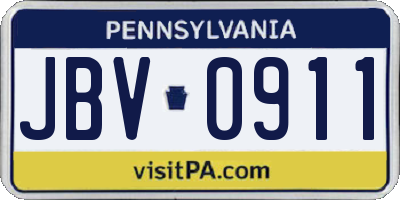 PA license plate JBV0911