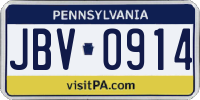 PA license plate JBV0914