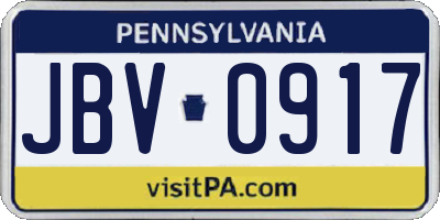 PA license plate JBV0917