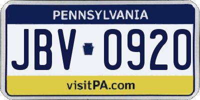 PA license plate JBV0920