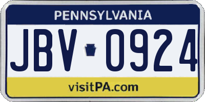 PA license plate JBV0924