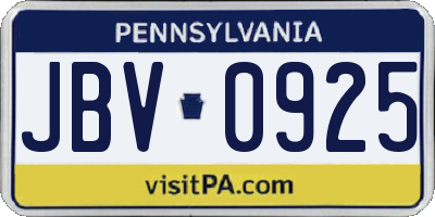 PA license plate JBV0925