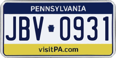 PA license plate JBV0931