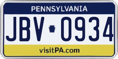 PA license plate JBV0934
