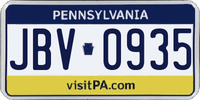 PA license plate JBV0935