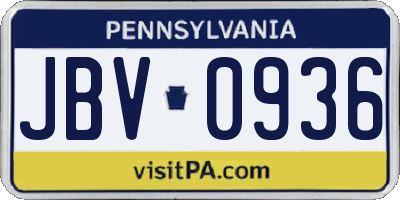 PA license plate JBV0936