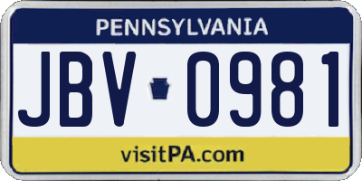 PA license plate JBV0981