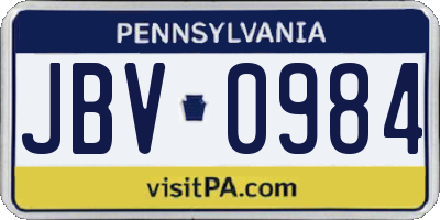 PA license plate JBV0984