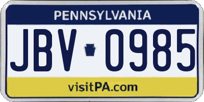 PA license plate JBV0985