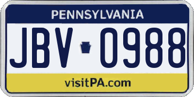 PA license plate JBV0988