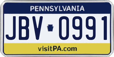 PA license plate JBV0991