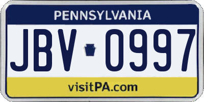 PA license plate JBV0997