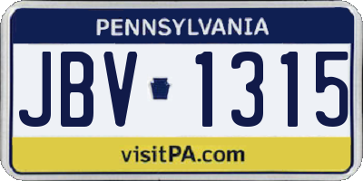 PA license plate JBV1315