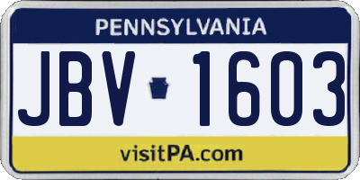 PA license plate JBV1603