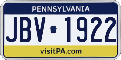 PA license plate JBV1922