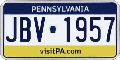PA license plate JBV1957