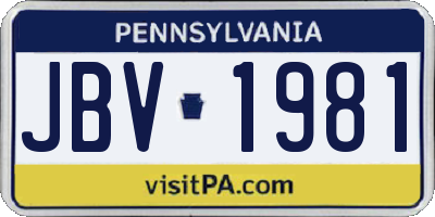 PA license plate JBV1981