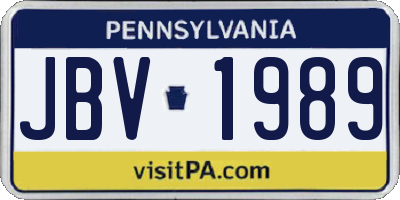 PA license plate JBV1989