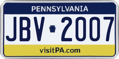 PA license plate JBV2007