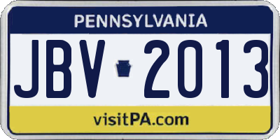 PA license plate JBV2013