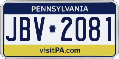 PA license plate JBV2081