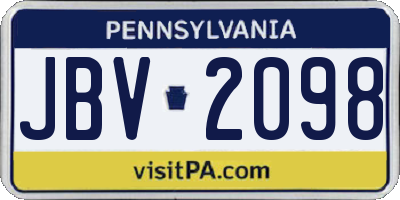 PA license plate JBV2098