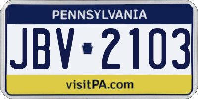 PA license plate JBV2103