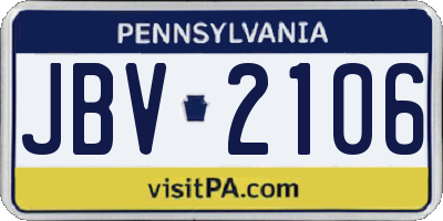 PA license plate JBV2106