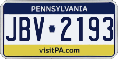PA license plate JBV2193