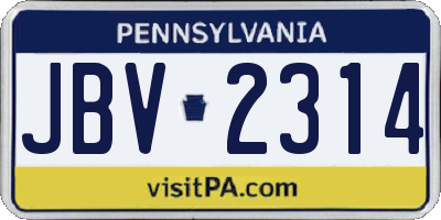PA license plate JBV2314