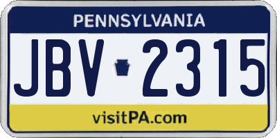 PA license plate JBV2315